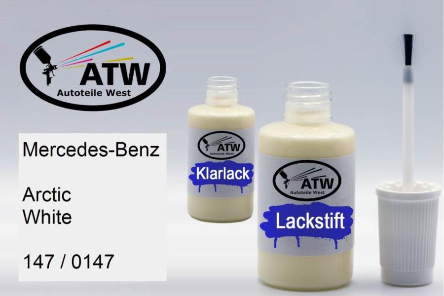 Mercedes-Benz, Arctic White, 147 / 0147: 20ml Lackstift + 20ml Klarlack - Set, von ATW Autoteile West.